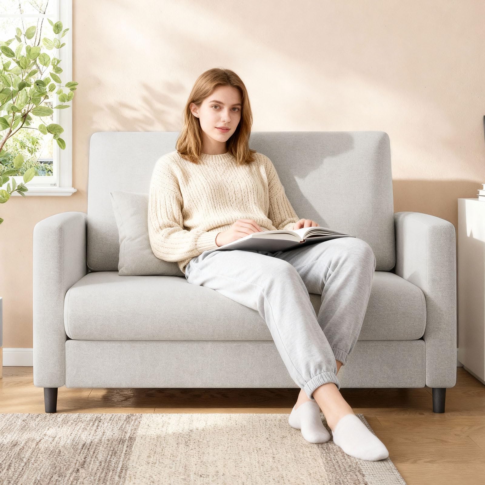 Acekool Sessel Wohnzimmer 2-Sitzer Sofa, 131.8 x 78 cm, Holzrahmen
