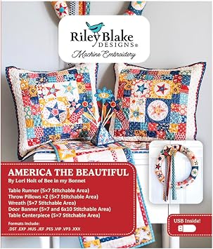 Riley Blake Machine Embroidery Patterns: Digital Design, Compatible with Major Machines, Scalable Sizes, and Detailed Instructions (Americana America the Beautiful)