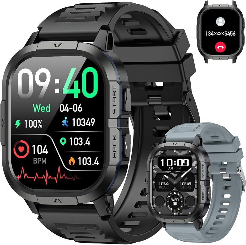 Reloj inteligente para hombres Rastreador de fitness: militar Marca Respuesta Llamada Relojes inteligentes para hombres Relojes digitales Reloj inteligente a prueba de agua Teléfono inteligente Android iPhone Samsung Compatible Correr SpO2 Monitor de ritmo cardíaco