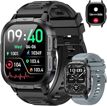 Smart Watch for Men Fitness Tracker Waterproof Military Digital Mens Watches Make Answer Call Smartwatch Android Phone iPhone Samsung Compatible Step Pedometer Running Sleep SpO2 Heart Rate Monitor