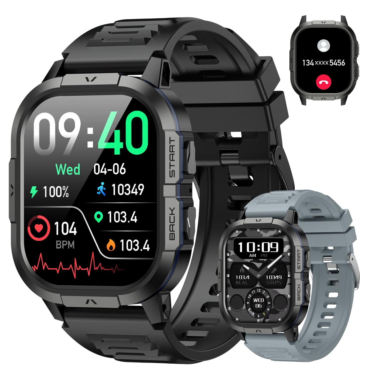 Smart Watch for Men Fitness Tracker: Waterproof Military Digital Mens Watches Running Make Answer Call Smartwatch Android Phone iPhone Samsung Compatible Sleep SpO2 Heart Rate Monitor Step Pedometer