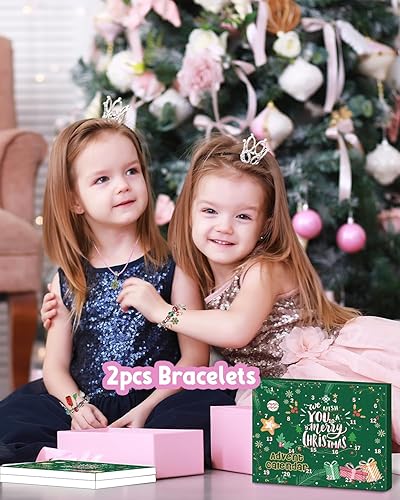 Miniatura 11 de Calendario de Adviento 2025 para niñas, kit de fabricación de pulseras de unicornio para niñas, calendarios de Adviento de 24 días de Navidad