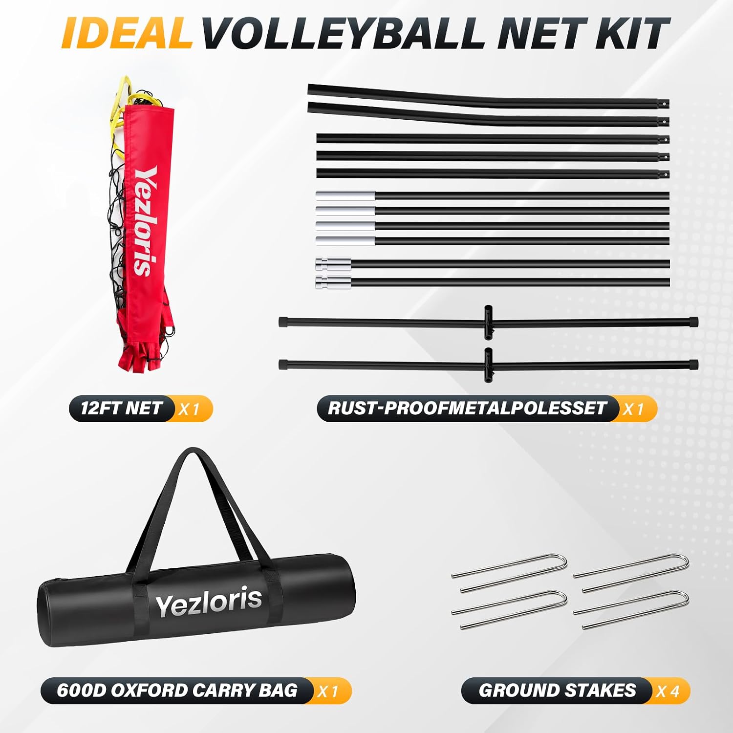 12FT/11x8FT Volleyball Net, Height Adjustable, 2-in-1 Training | Two sizes: 12FT (7.4-8FT) & 11x8FT (6.5-8FT), solo training & team match, Portable with carry bag, indoor/outdoor use
