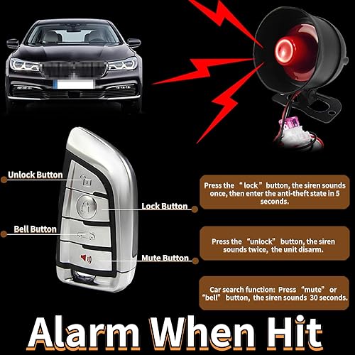 Miniatura 35 de Alarma de sirena de bocina de coche para coche de 12 V CC, sistema de protección de seguridad de alarma de coche universal con 2 controles remotos