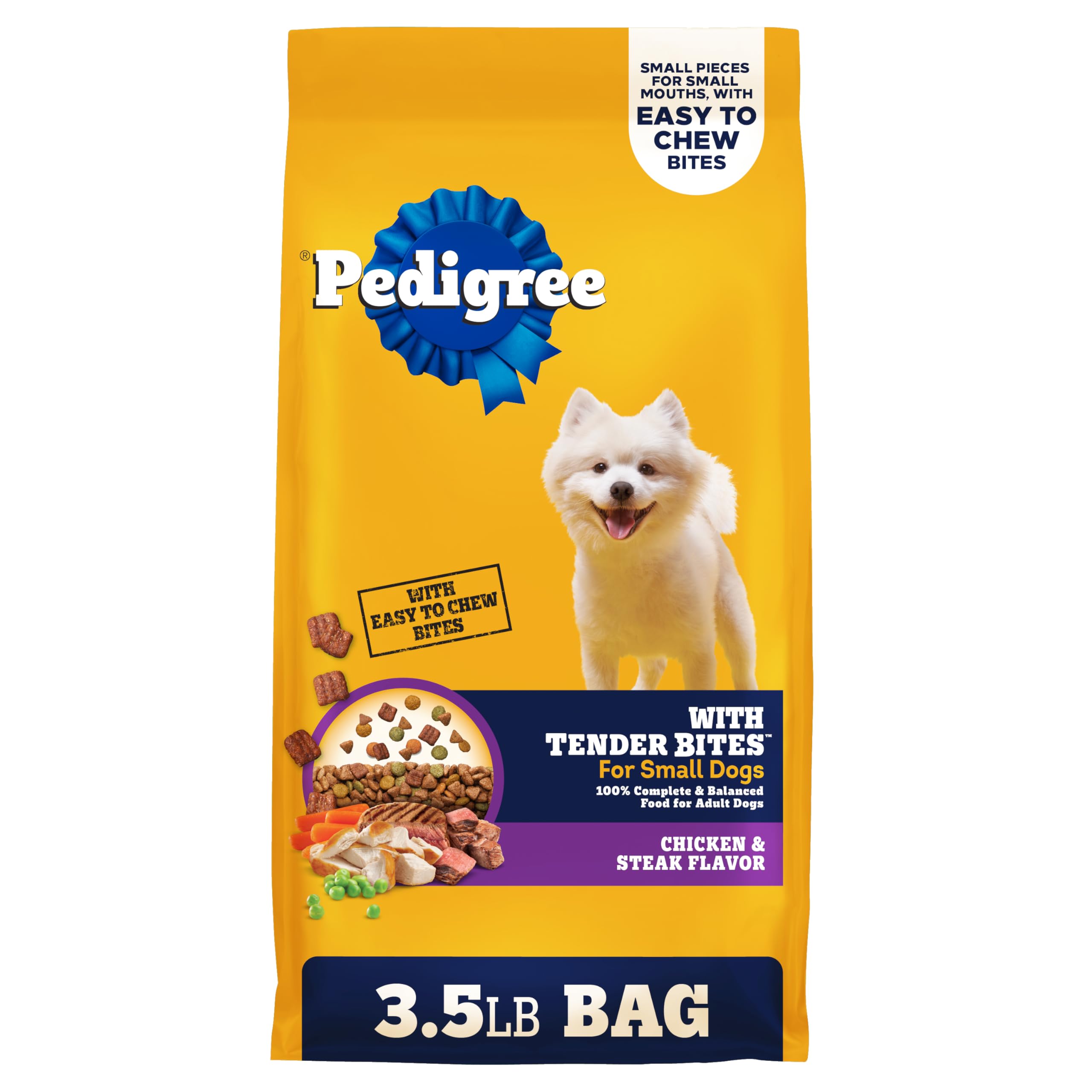 with Tender Bites for Small Dogs Adult Dry Dog Food, Chicken and Steak Flavor, 3.5 lb. Bag