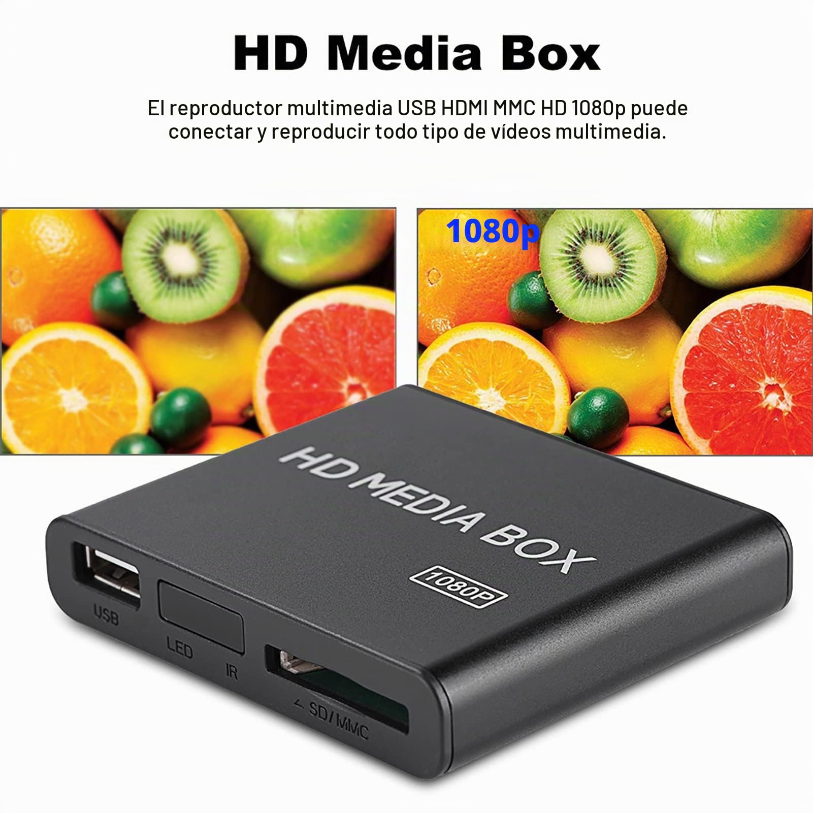 Reproductor Multimedia, Mini 1080p Full HD Ultra Digital Media Player Box, Compatible con USB MMC RMVB MP3 AVI MKV (Enchufe de la UE)