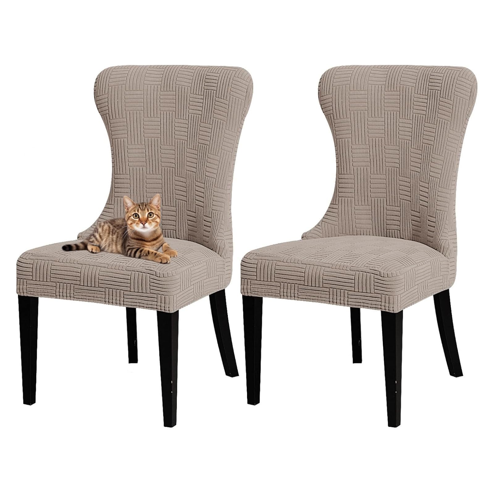 GUYIRT Wingback Side Chair Slipcover Accent Chair Cover Machine Washable Chair Slipcovers with Arms for Dining Room Banquet Decor (khaki,set of 2)