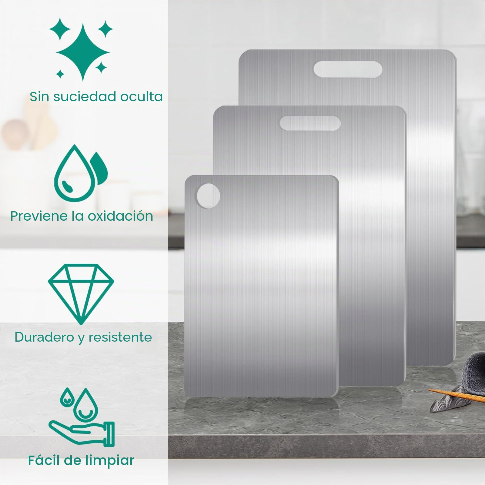 Juego de 3 tablas de cortar de titanio, tablas de cortar de doble cara de titanio de grado alimenticio para cocina, ideales para cortar carnes, frutas y verduras