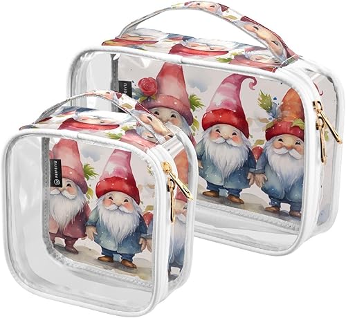 Miniatura 2 de Neceser transparente de Navidad de gnomos de acuarela para viajar, paquete de 2 bolsas de cosméticos de maquillaje con cremallera, bolsa de viaje