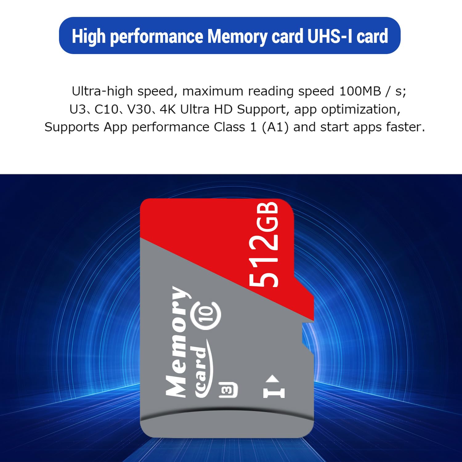 Carte mémoire Micro 512Go avec Performance d'application A2 pour Smartphones, vidéo 4K, Classe 10, U3, UHS-I, V30, Vitesse de Lecture 100 Mo/s - ZB512Go