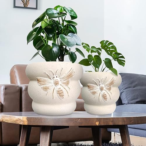Miniatura 6 de YBX - Macetas de cerámica de 8 pulgadas + 6 pulgadas con orificio de drenaje, decoración de abejas, macetas para plantas de serpientessuculentas de