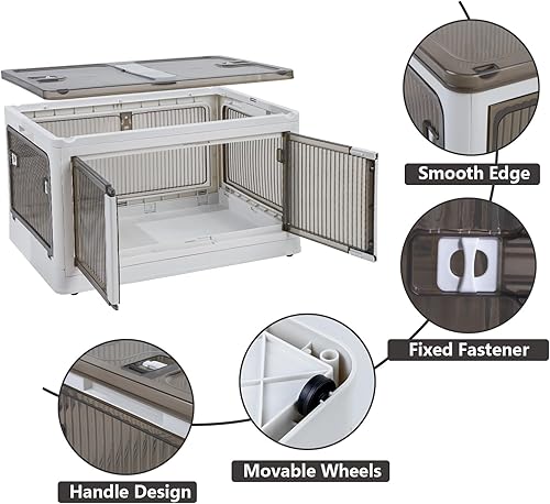 Miniatura 3 de NOCCUR Paquete de 3 contenedores de almacenamiento apilables con tapas, contenedores de plástico blanco de 14.5 galones, contenedores de