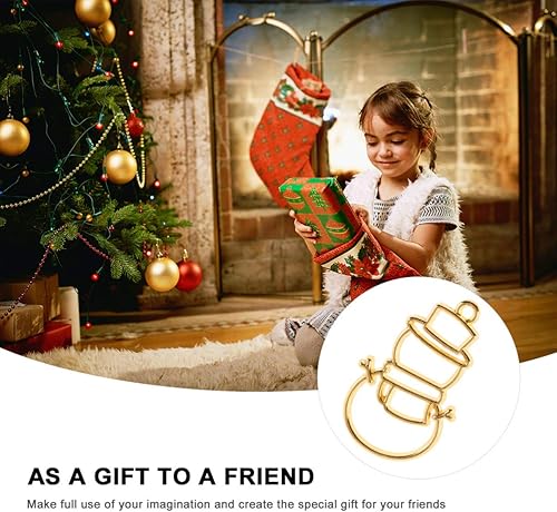 Miniatura 3 de EXCEART 10 dijes de bisel de espalda abierta de Navidad, muñeco de nieve, marco dorado, marcos huecos de resina para manualidades, joyería,