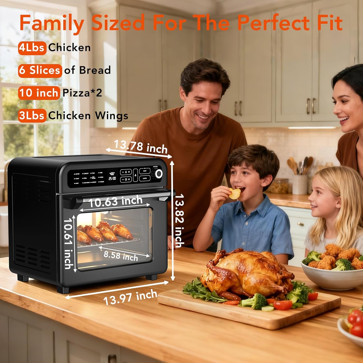 WAA Air Fryer Toaster Oven, 19 QT Air Fryer Toaster Oven Combo, 12-in-1 Digital Countertop Natural Convection Roast Bake Dehydrate and Reheat 1400W Stainless Steel, Black