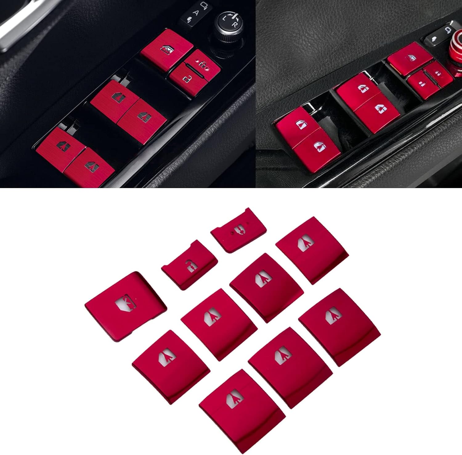 Xotic Tech Set 10pcs Sporty Red Aluminum Alloy Interior Window Switch Frame Cover Trim Compatible with Toyota Camry 2018-2025
