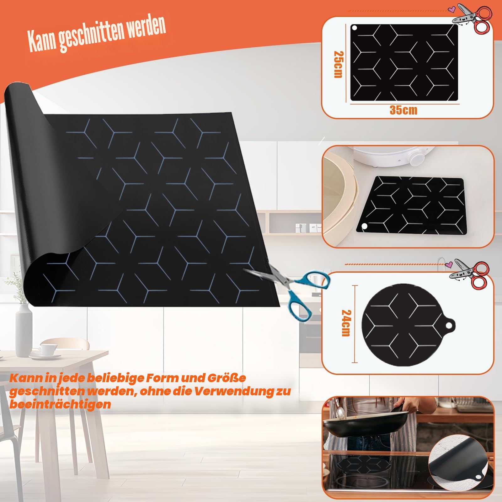 Herdabdeckplatte Schutzmatte ，62x53cm Glasfaser wiederverwendbare abdeckung Herdabdeckung matte,für Induktion Kann beheizt werden Glaskeramik-Kochfeldabdeckung