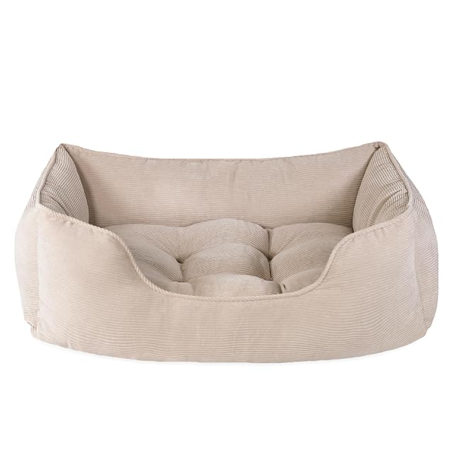 Rosewood Cord - Cama Cuadrada para Perro, Color Beige, pequeña