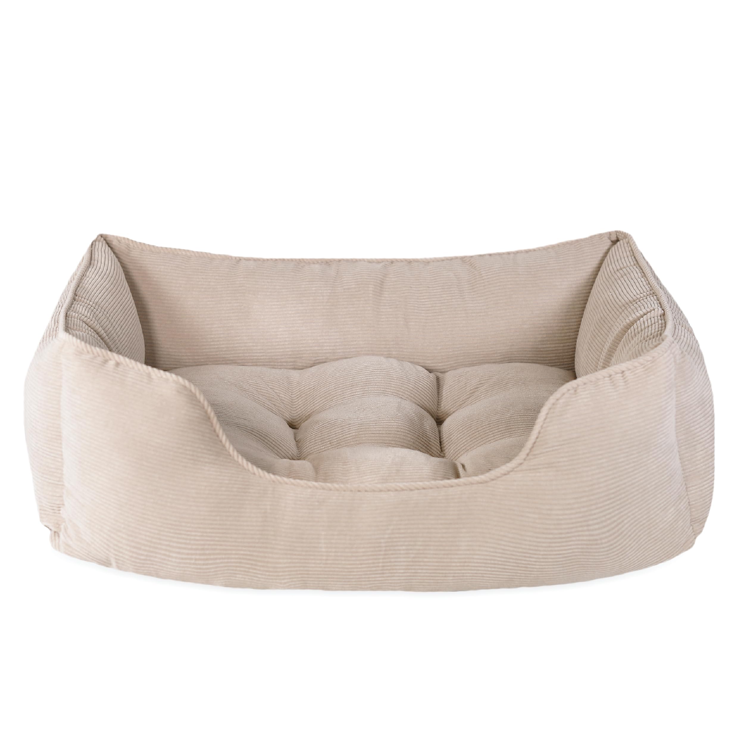 Rosewood Cord Square Dog Bed, Beige, Medium