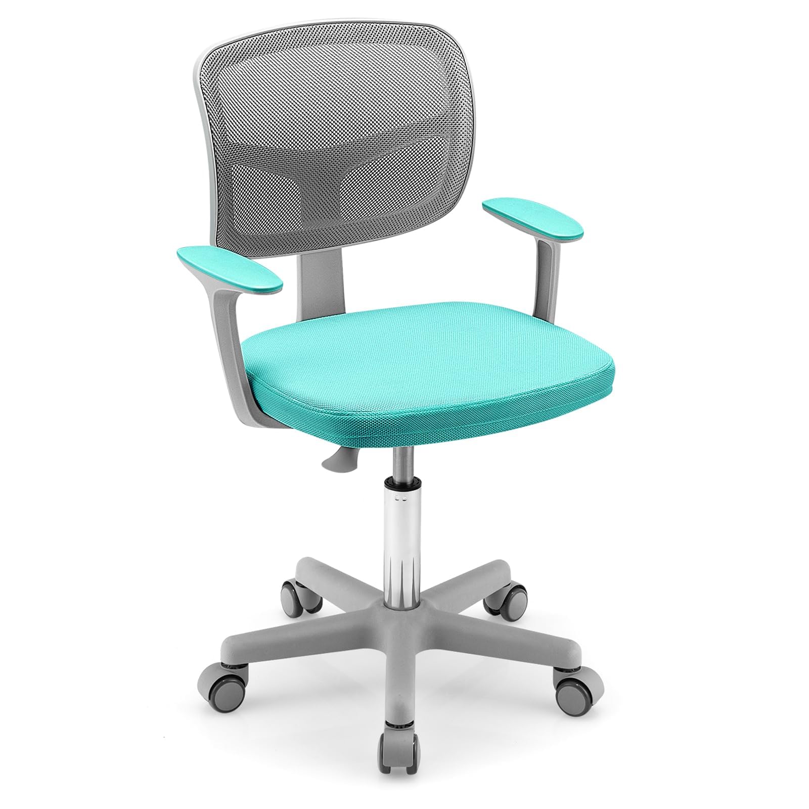 RELAX4LIFE Silla Escritorio Infantil con Altura Ajustable 40-54cm/5 Ruedas Universales, Silla Escritorio Giratoria con Respaldo y Reposabrazos Ergonómicos para Niños 3-1Años, Carga 150kg (Turquesa)