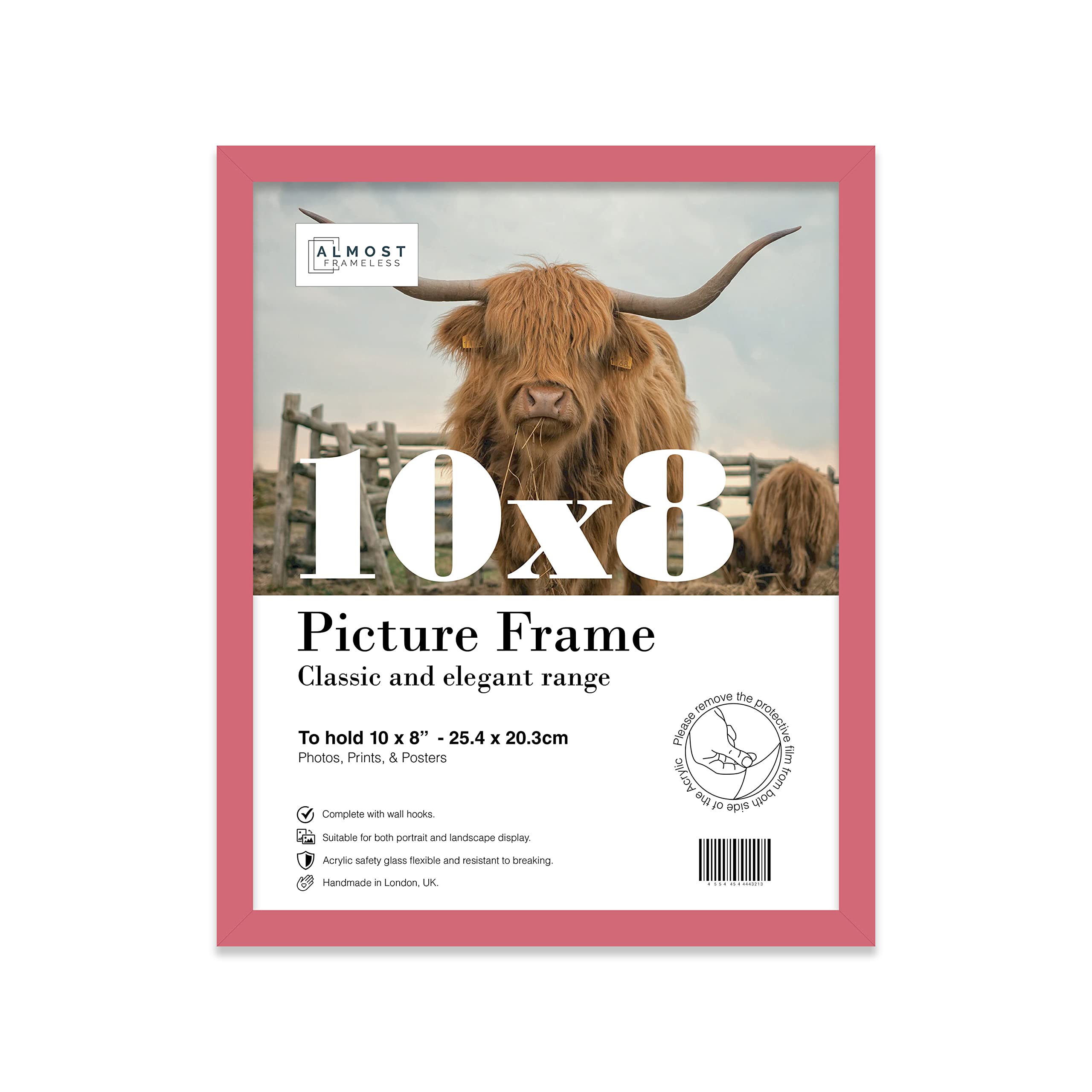 10x8 Inch Pink Photo Frame Wall Mountable and Freestanding Picture Frame Standard Photograph Size, 10" X 8" (25 X 20cm)