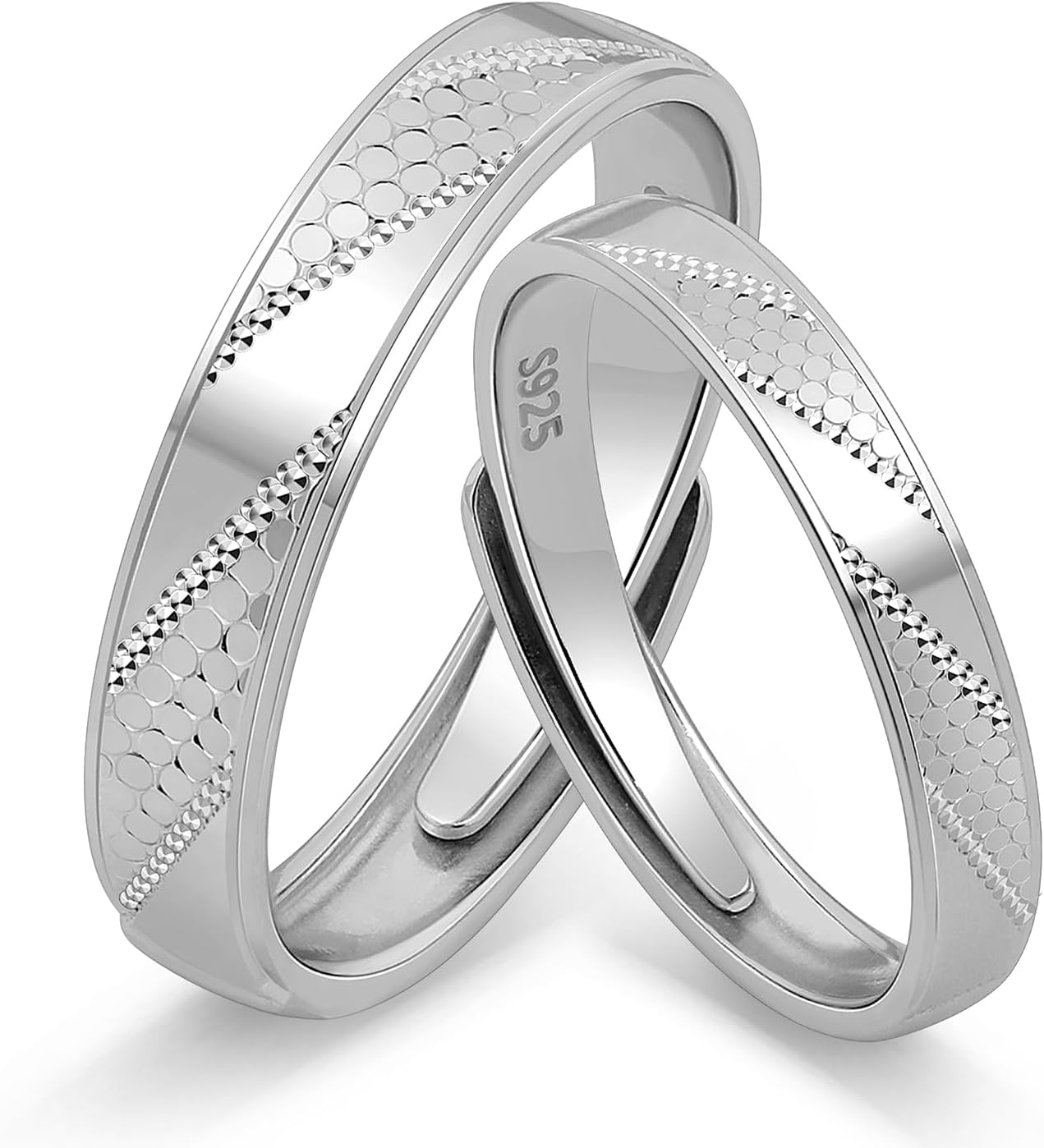 Meissa 2Pcs Couple Rings for Men and Women 925 Sterling Silver Wedding Band Matching Promise Rings Handmade Bridal Jewelry