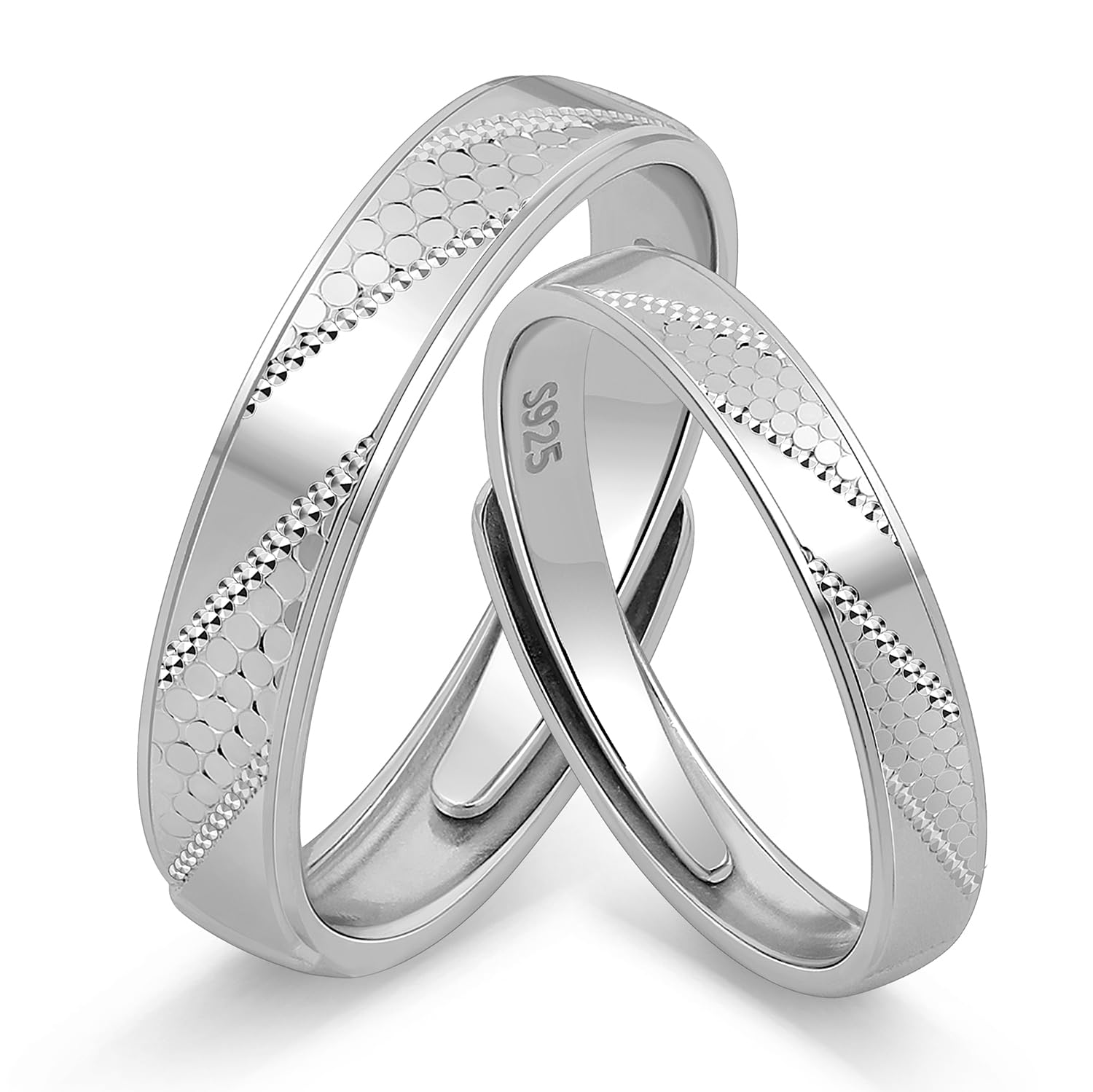 Meissa Bagues de Couple en Argent 925 – Anneaux Assortis Gravés Élégants – Alliances Ajustables – Bijoux pour Amoureux, Cadeau de Saint-Valentin, Anniversaire, Mariage