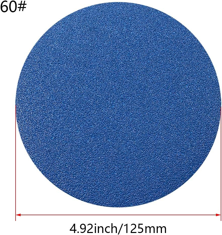 Auniwaig 20PCS 60 Grits Hook and Loop Sanding Disc, 5-Inch NO-Hole, Aluminum Oxide Round Flocking Sandpaper for Sanding Grinder Polishing Accessories
