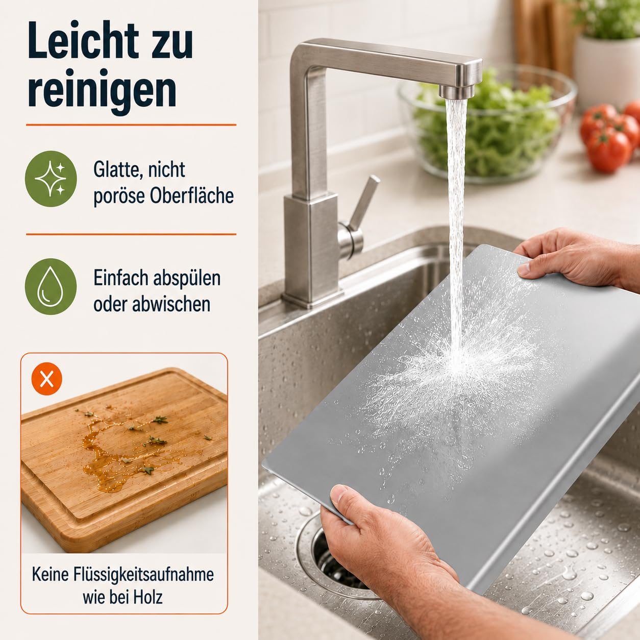 Planche à découper en acier inoxydable - 40 x 50 cm - Double face - Avec bord de butée - Antidérapant - Pour viande, légumes, pain, pâtisserie