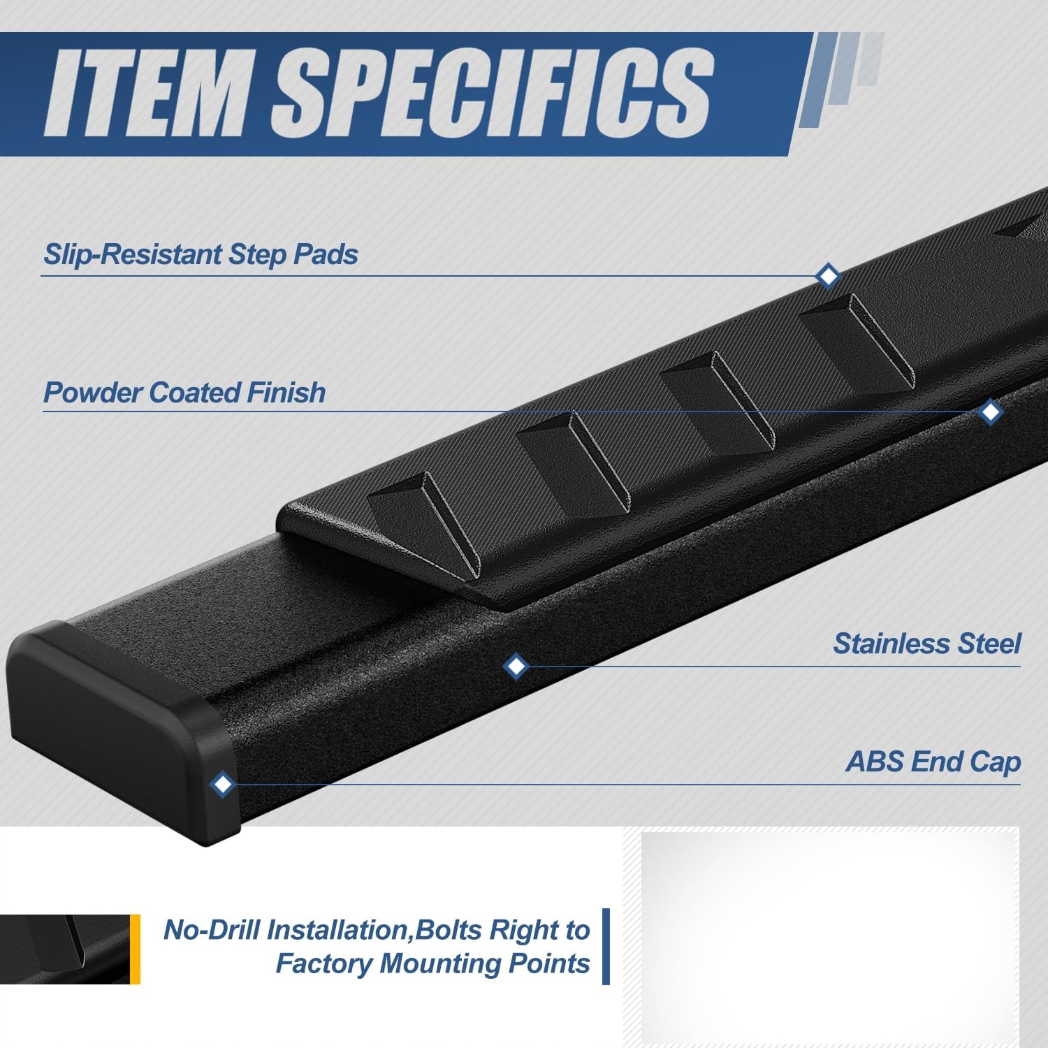 Auto Dynasty Running Boards for 2019-2024 Ram 1500 Extended/Quad Cab 19 20 21 22 23 24, Stainless Steel Rail Nerf Bars, 5" Step Bars, Black