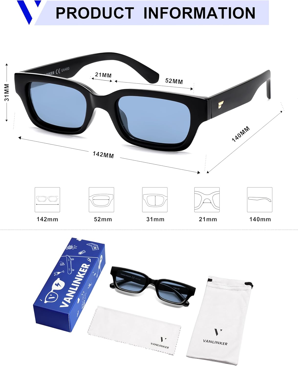 VANLINKER Polarized Trendy Small Skinny Square Cat Eye Sunglasses for Women Retro Vintage Shades VL9846 - Image 4