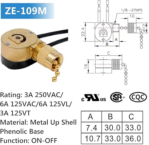 Miniatura 6 de Interruptor de ventilador de techo Zing Ear ZE-109M Interruptor de cadena de encendidoapagado Interruptor de luz compatible con Hunter Ventilador de