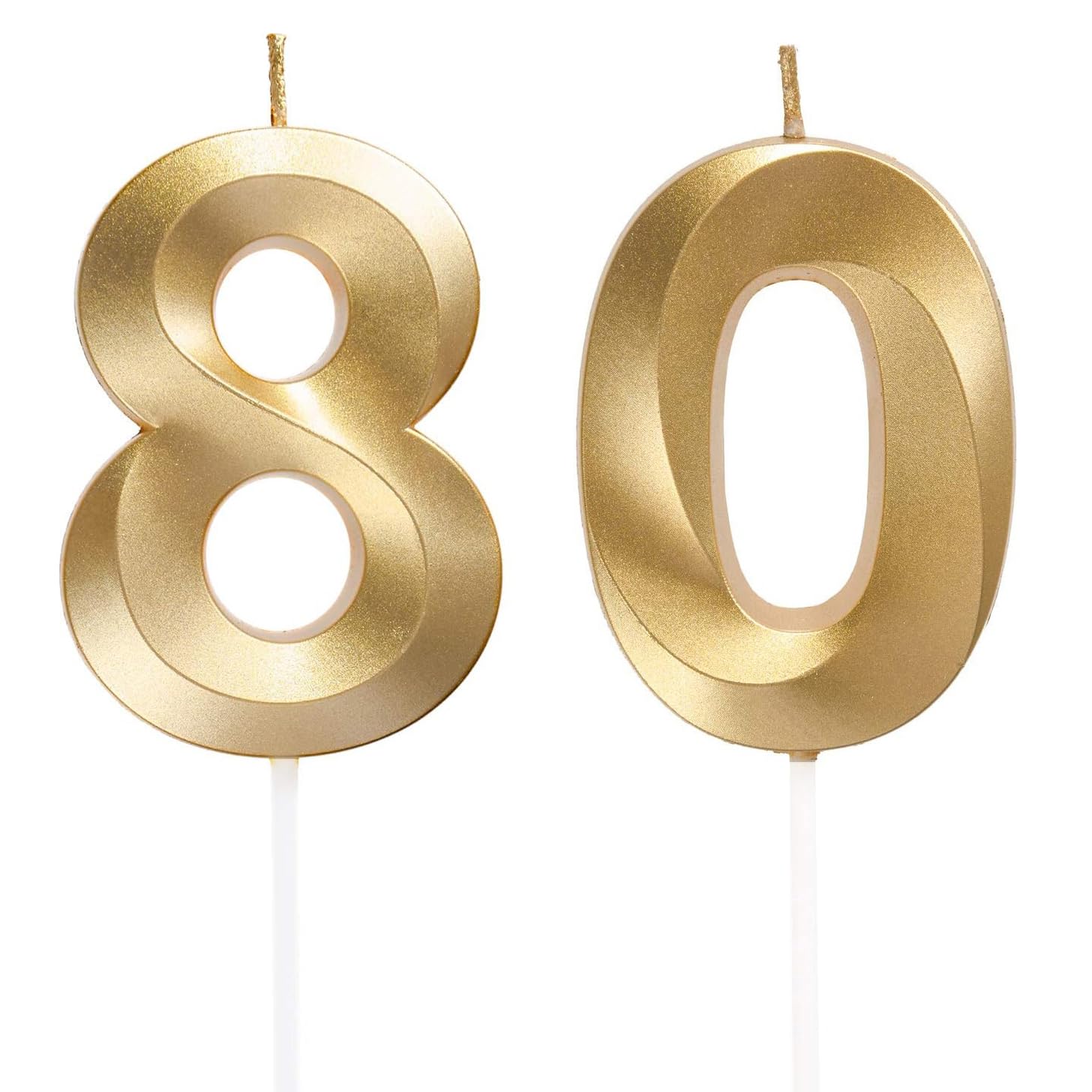 Qikaara Gold 80Th Birthday Candles, Number 80 Candle, Happy Birthday Candle, 3D Digital Candles For Birthday Cake, Glitter Cake Topper Decorations For Birthday Wedding Anniversary Celebration Party