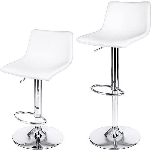 Finnhomy Bar Stools Modern PU Leather, Bar Stools Set of 2 Counter Height, Swivel Barstools with Footrest and L Shape Back, Height Adjustable Modern Bar Chairs for Kitchen, White