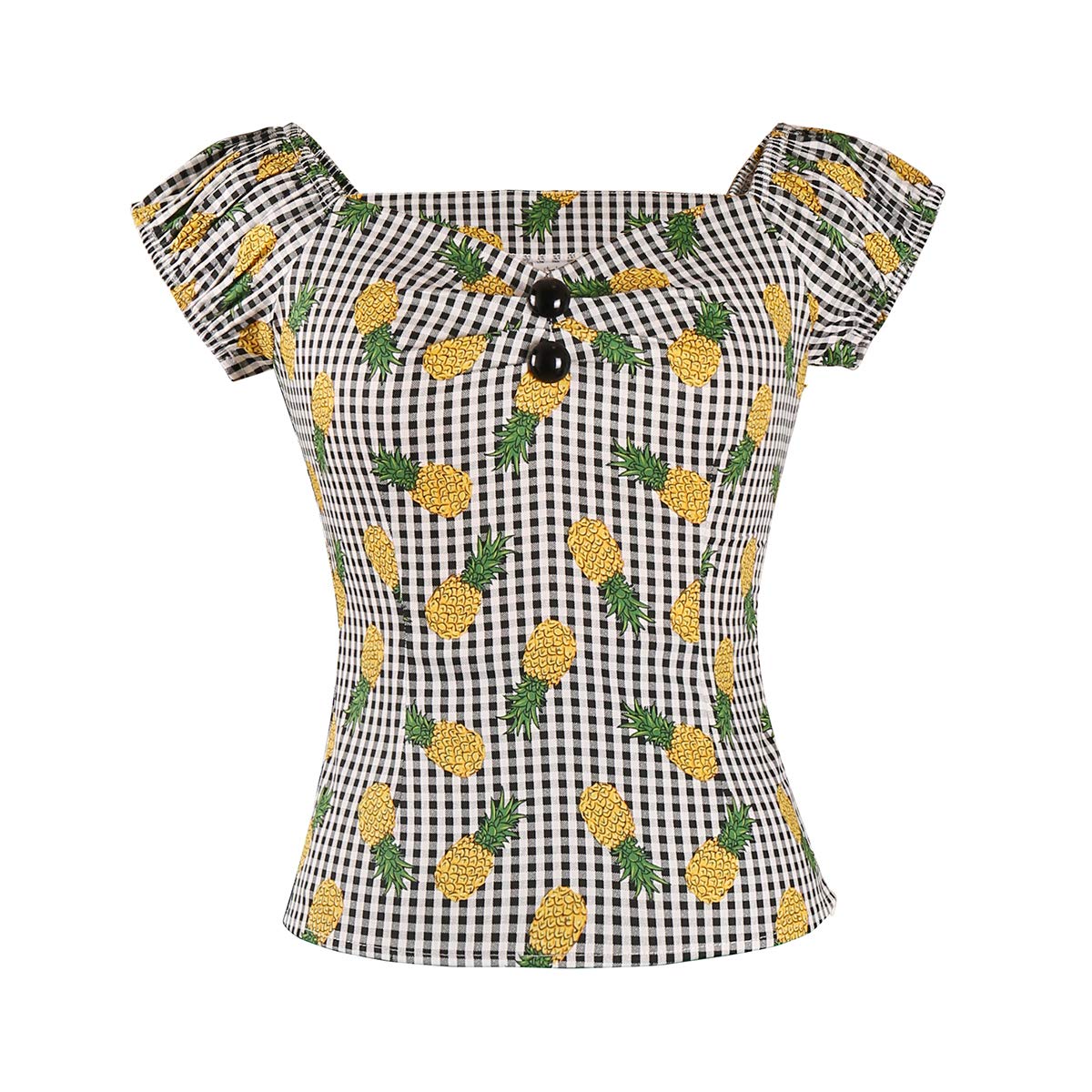 Yarn & Ink Damen Rockabilly Tops 1950er Pinup Shirt Casual Schulterfrei Vintage Bluse