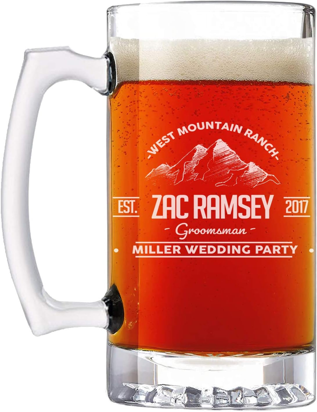 Spotted Dog Company Personalized Etched 25oz Glass Beer Mug, Father's Day, Customized Name, Custom Beer Gifts for Men, Birthday gifts for HIm, Engraved Stein, Ramsey