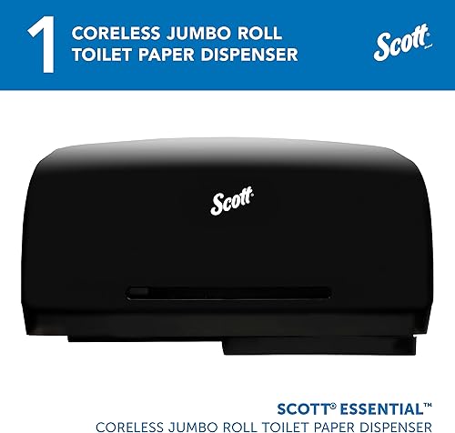 Miniatura 2 de Scott Professional Essential - Dispensador de papel higiénico Jumbo sin núcleo (09608), negro, capacidad para 2 rollos, montado en la pared, grado