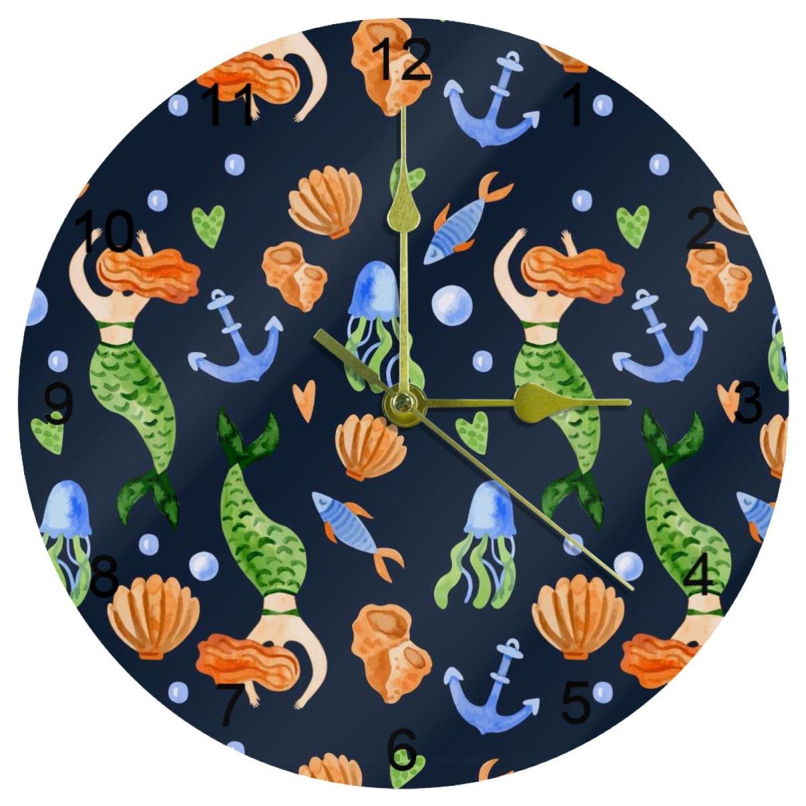 Horloge murale sirène 25,4 cm silencieuse avec chiffres arabes lisibles pour maison