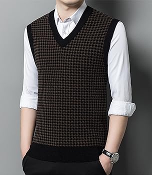 RAFYZY Mens Sleeveless Sweater Vests Plus Size Checked V-Neck