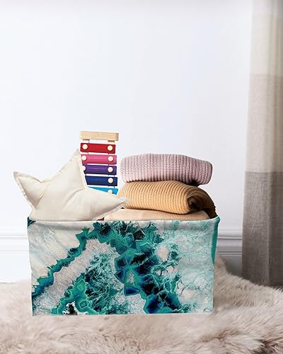 Miniatura 7 de Teal Turquoise Agate Storage Basket for Organizing Shelves, Collapsible Storage Bins Boxes with Handle, Modern Marble Geometric Abstract Art Canvas