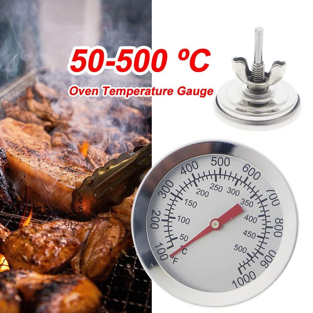 BBQ Thermometer, Oven Temperature 50-500 ºC Chart Gauge, Stainless Steel Barbecue Grill Temperature Gauge for Multiple Grills and Smoker Grill Meat