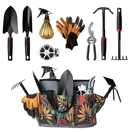 Giftable Garden tool set,Alloy Gardeners Gardening Tools Fashion Horticulture Flower Style Storage Yard Tool Organizer Handbag,Soil Shovel Weeding Rake for Digging, Planting and Pruning,Gift for Women