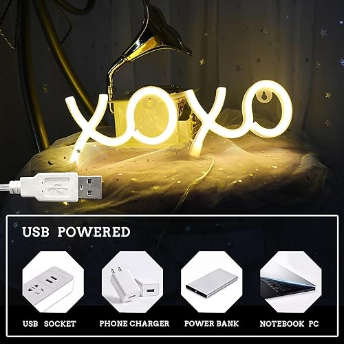 Miniatura 6 de ENUOLI XOXO - Letreros de luces de neón, decoración de pared LED, luz de neón blanca cálida para habitación, USB o batería, letreros de neón LED