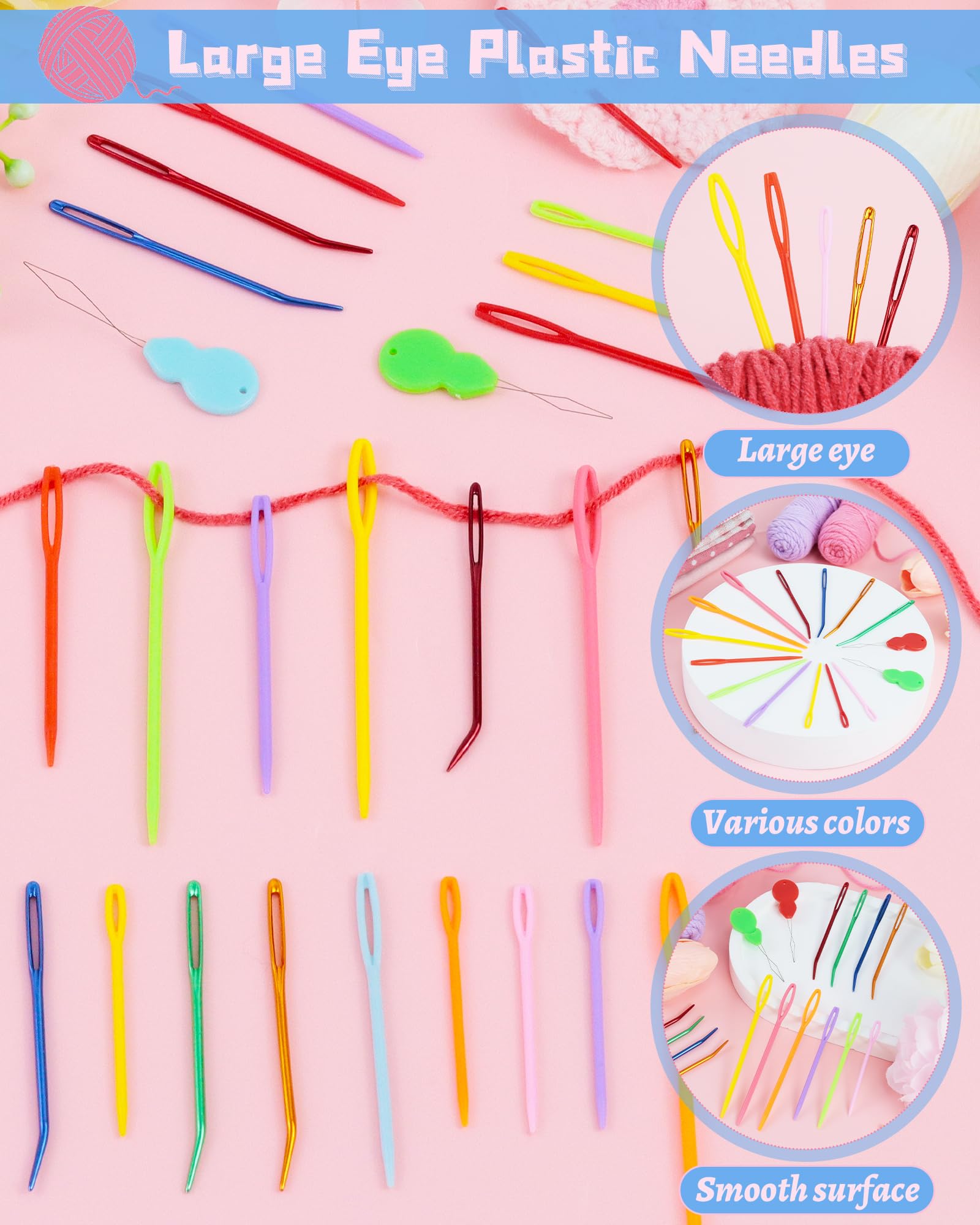 FIVEIZERO 19 Pcs Yarn Needles Set, Assorted Yarn Needles Bent Tapestry Needle Weaving Needle Darning Needles Plastic Needles Large Eye Blunt Knitting Needles for Sewing Crochet 03