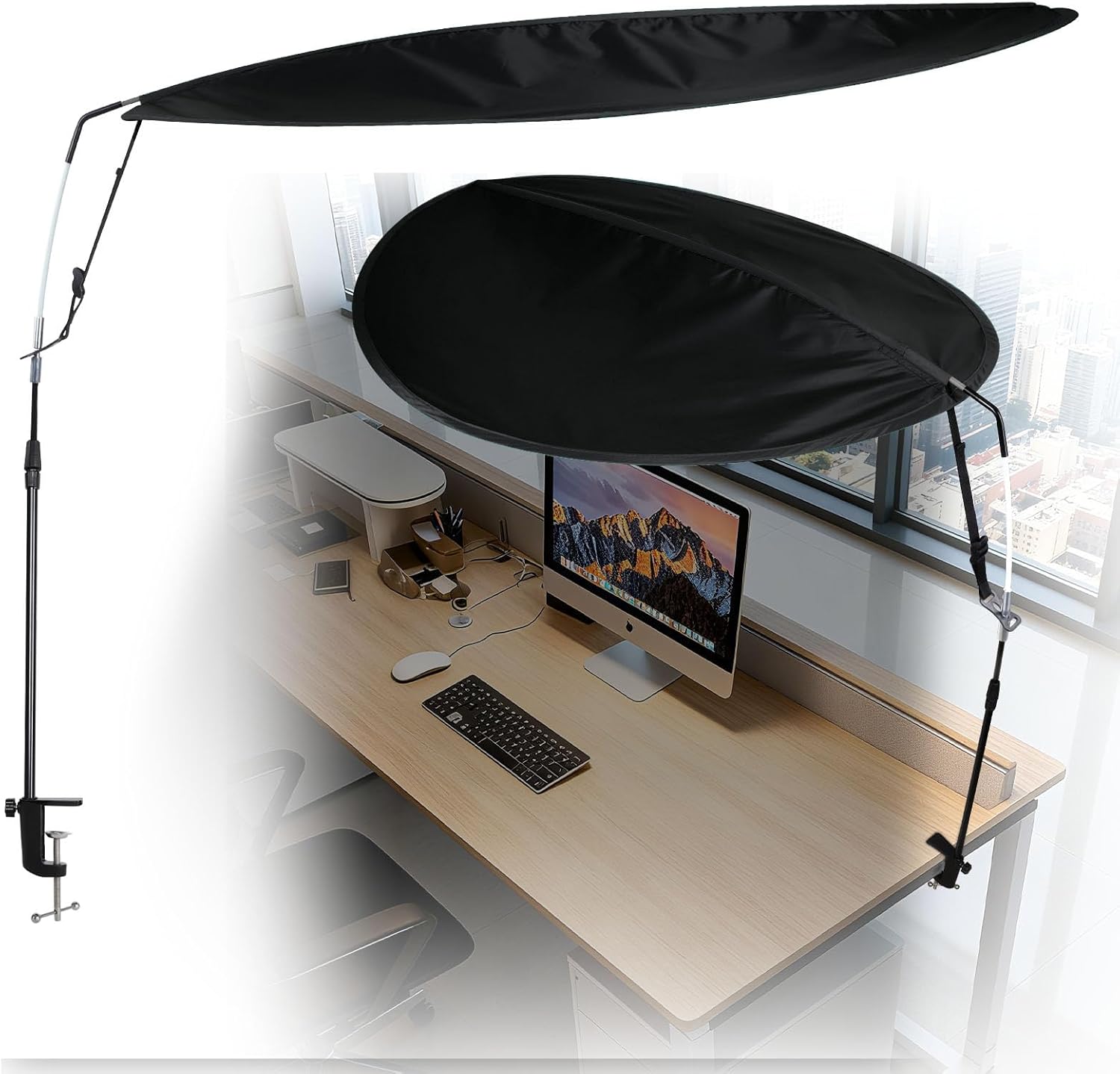 Adjustable Office Cubicle Shade – Create a Calm, Light-Free Desk, Blocks Overhead Light & Helps Reduce AC Airflow – Black Desk Shade for Office Workers