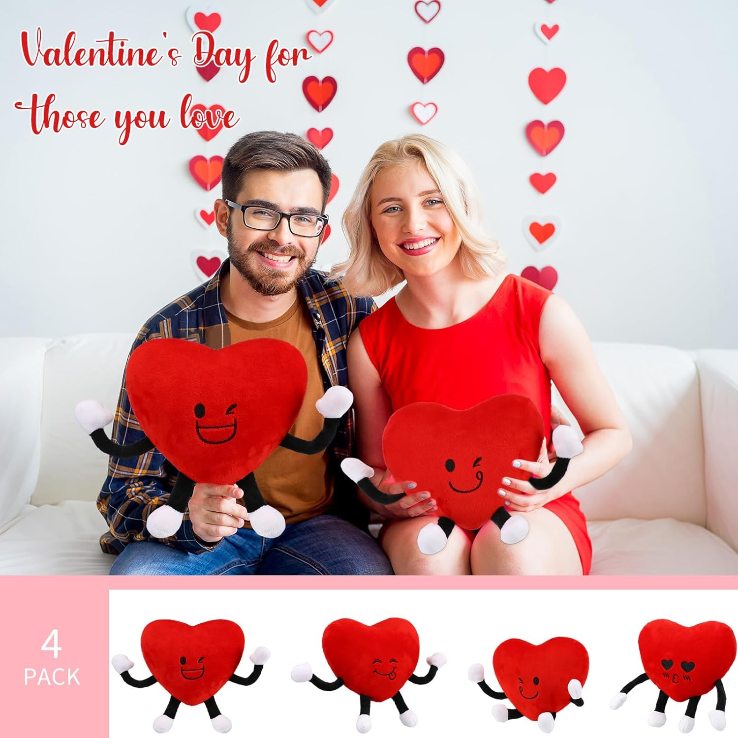 Syhood 4 Pcs Heart Stuffed Plush for Valentine's Day Gifts Plush Love Pillow Cushion Red Heart Stuffed Figure for Valentine's Birthday Wedding Mother's Day Party Favors(Red)