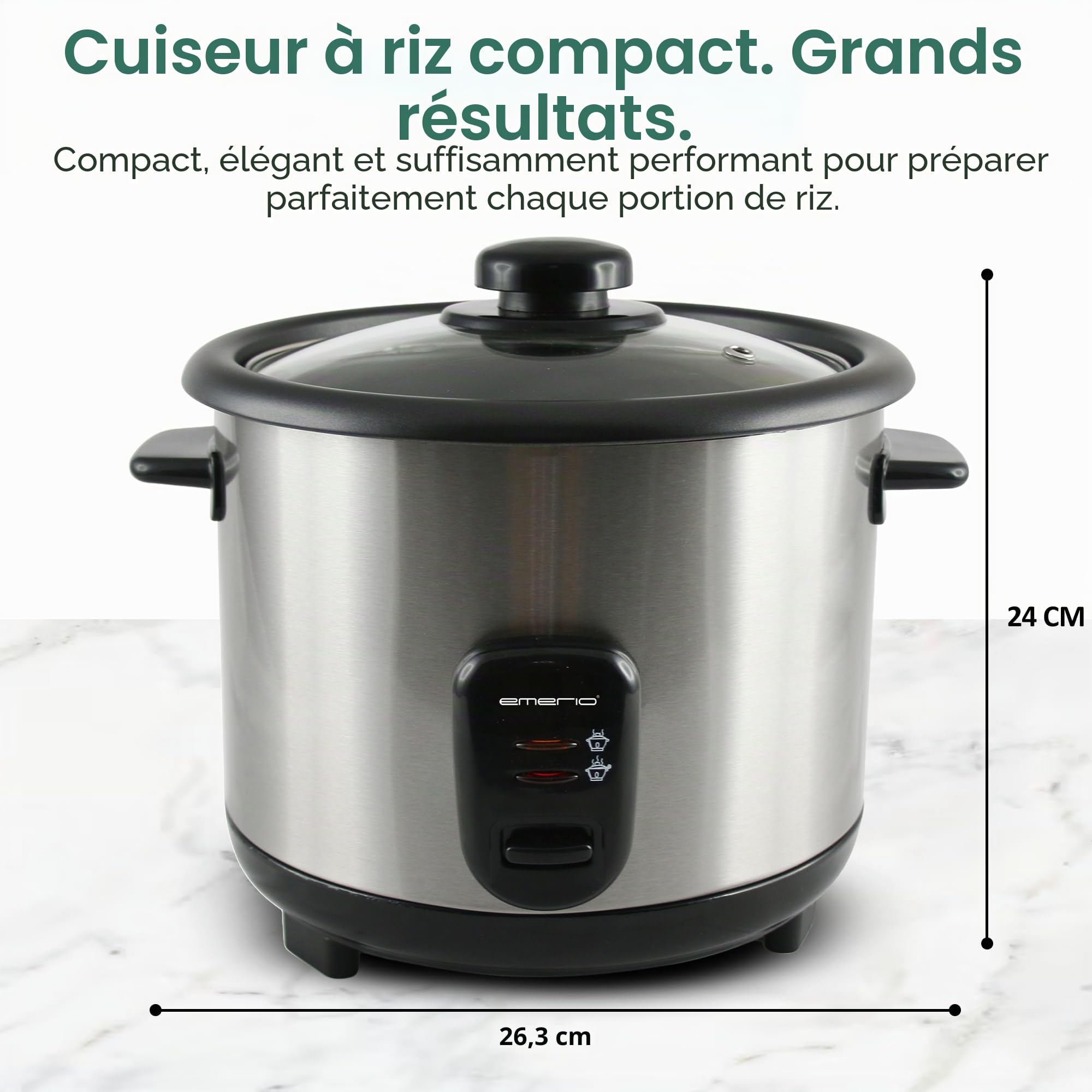 EMERIO cuiseur à riz automatique avec volume de 1,5 L, fonction de maintien au chaud arrêt automatique revêtement antiadhésif couvercle en verre avec cuillère à riz + tasse à mesurer, RCE-110118.5