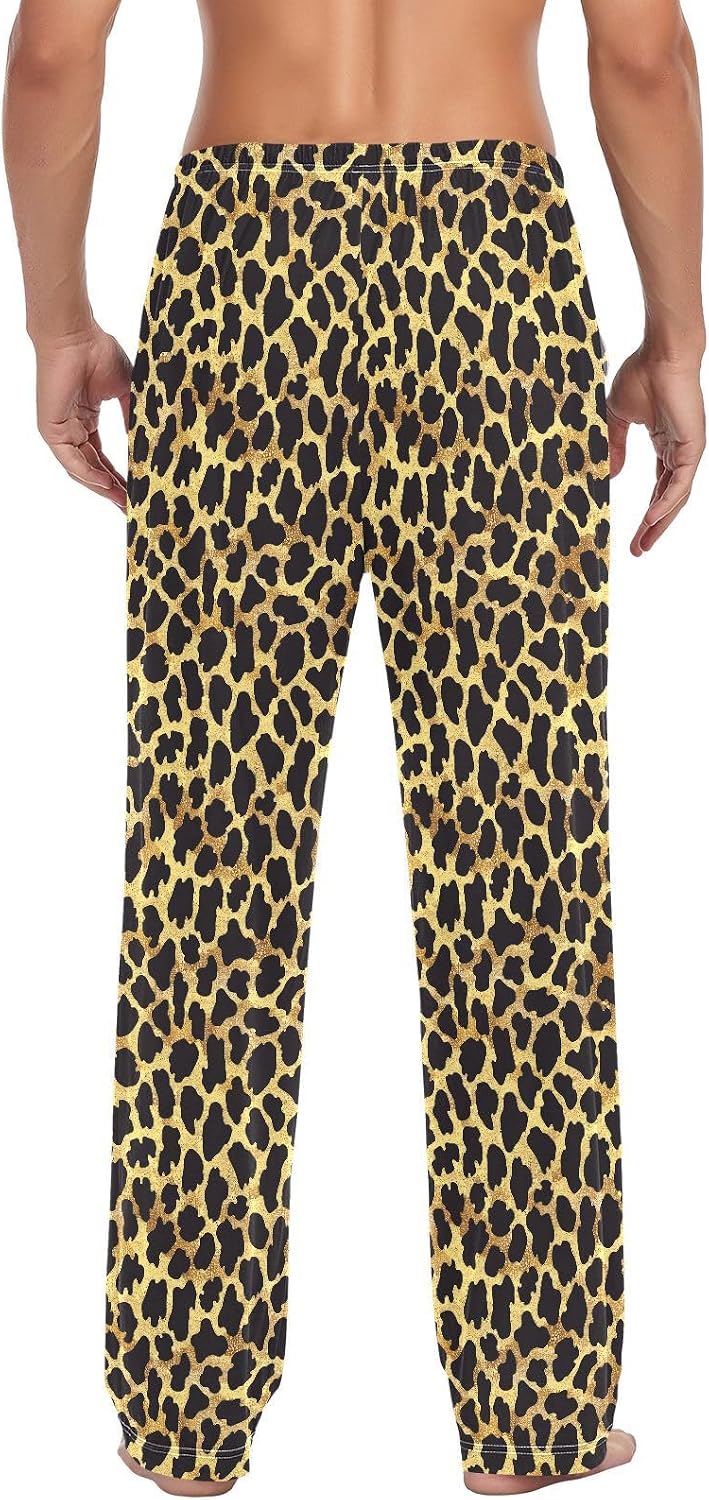 ALAZA Leopard Print Gold Cheetah Men's Pajama Pants Men Cotton Pajama Bottoms with Pockets, S