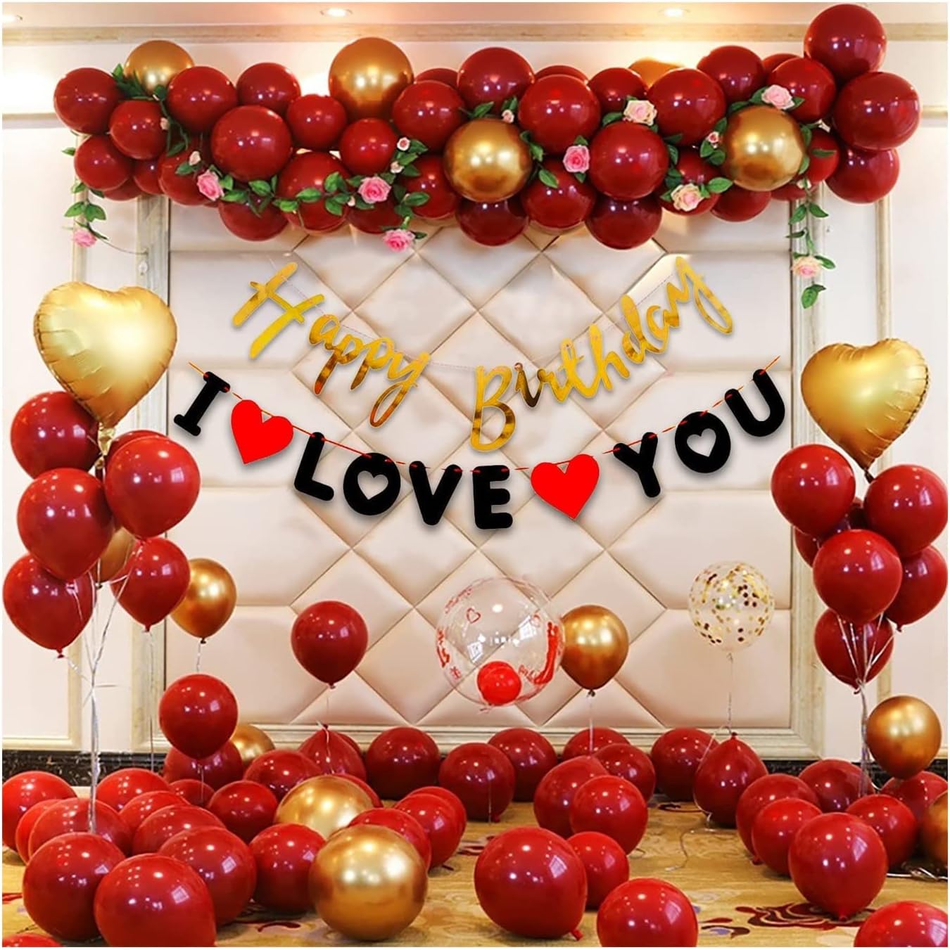 Party Propz Birthday Decoration Items - 45Pcs, Decortion Items For Wife, Birthday Decorations For Girls, Heart Foil I Love You Balloons For Decoration