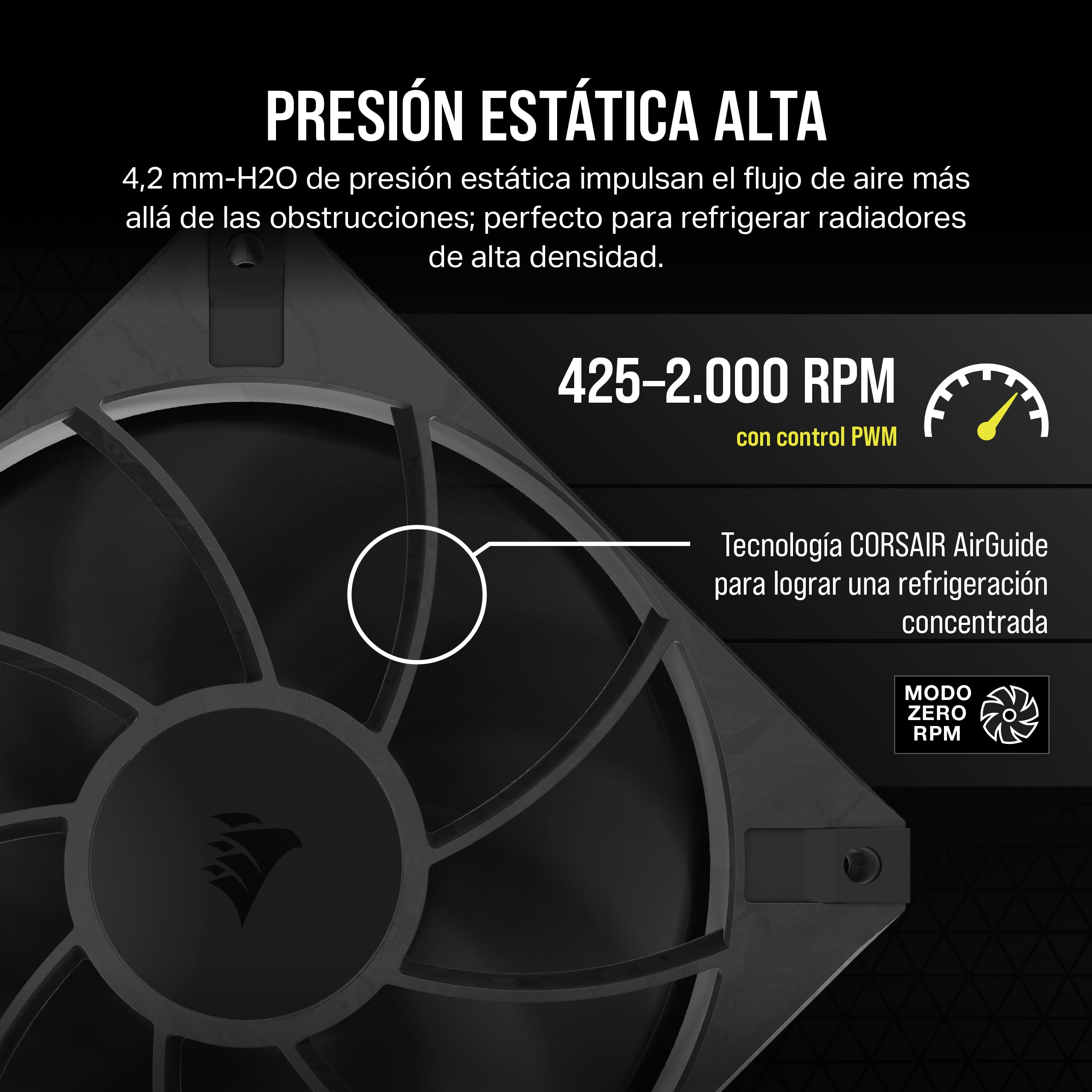 CORSAIR RS120 MAX 120 mm PWM Ventiladores Grueso – Alta Presión Estática – Fabricación en Polímero de Cristal Líquido – Paquete Triple – Negro