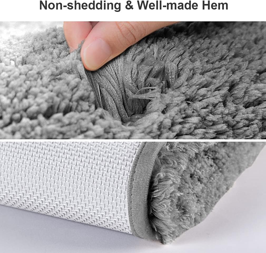 VANZAVANZU Bath Mats Non Slip Ultra Soft Absorbant Microfiber Fluffy Thick Bathroom Rugs Machine Washable (20"x32", Dark Gray) - Image 4